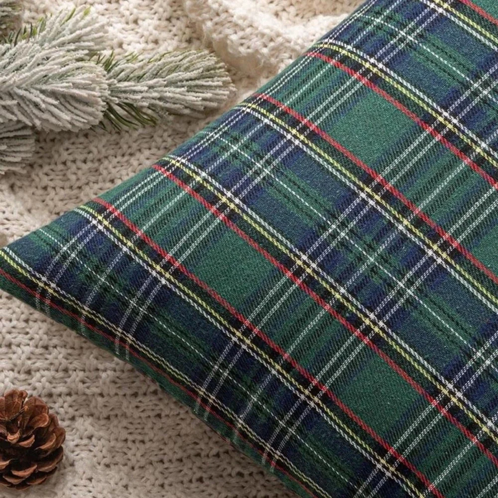 🆕 PB RL Style Tartan Plaid EURO Pillow Covers in  22” x 22” Navy & Green